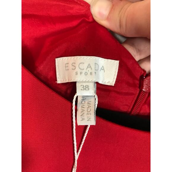 New Escada Sport 38 Cardinal Red Dress Stretch Wool Designer Cocktail Party - Picture 3 of 12